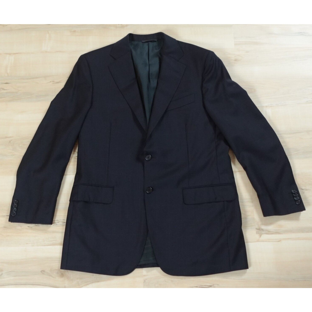 Trussini Men‎ 40R Blazer Wool Three Button Single Breasted Navy Blue Window Pane